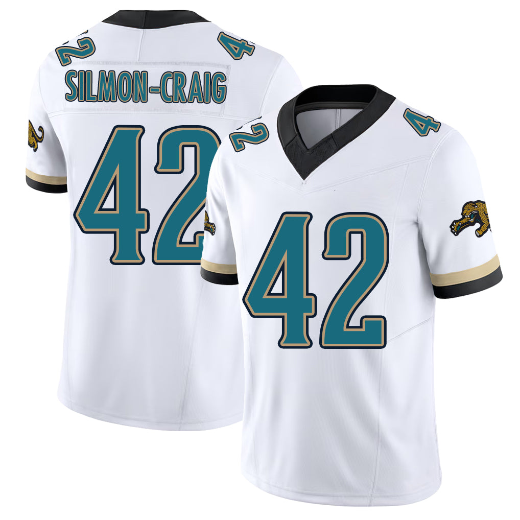 Jacksonville #42 Cam'Ron Football V Neck Short Sleeve White Jersey Silmon-Craig For Men Youth Women Gift