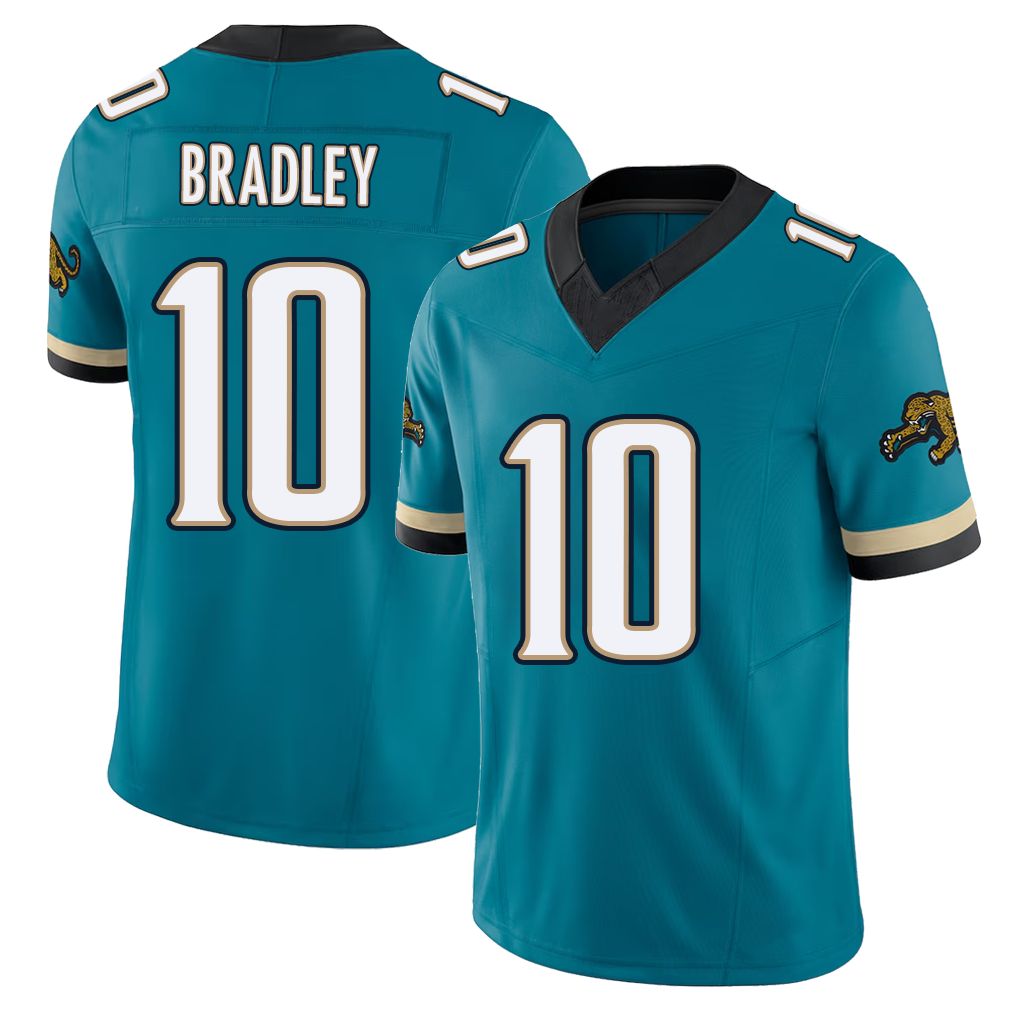 Jacksonville #10 Carter Football V Neck Short Sleeve Teal Jersey Bradley For Men Youth Women Gift