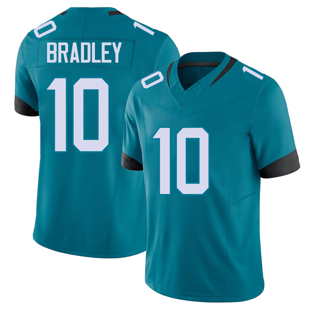 Jacksonville #10 Carter Football V Neck Short Sleeve Teal Jersey Bradley For Men Youth Women Gift