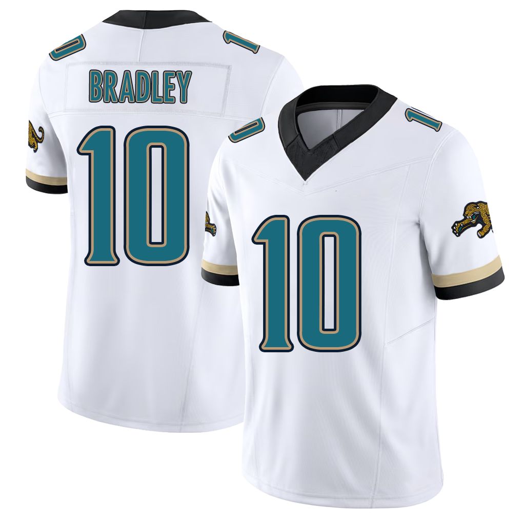 Jacksonville #10 Carter Football V Neck Short Sleeve White Jersey Bradley For Men Youth Women Gift