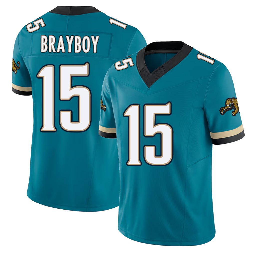 Jacksonville #15 Chandler Football V Neck Short Sleeve Teal Jersey Brayboy For Men Youth Women Gift