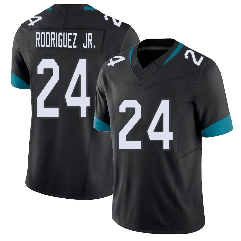 Jacksonville #24 Chris Football V Neck Short Sleeve Black Jersey Rodriguez Jr.  For Men Youth Women Gift