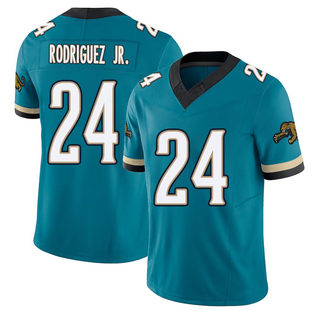 Jacksonville #24 Chris Football V Neck Short Sleeve Teal Jersey Rodriguez Jr. For Men Youth Women Gift