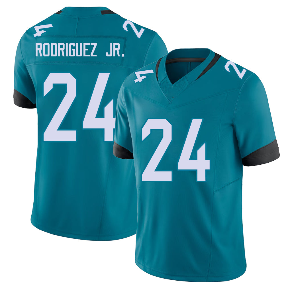 Jacksonville #24 Chris Football V Neck Short Sleeve Teal Jersey Rodriguez Jr.  For Men Youth Women Gift