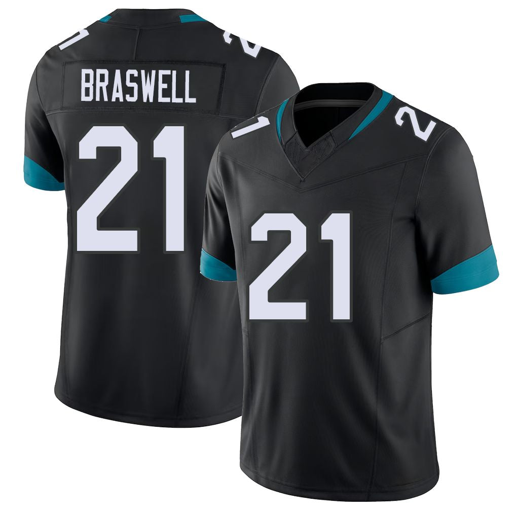 Jacksonville #21 Christian Football V Neck Short Sleeve Black Jersey Braswell For Men Youth Women Gift