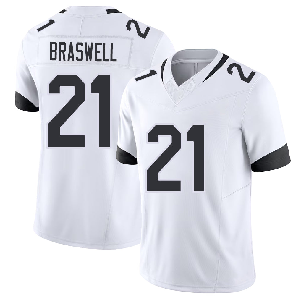 Jacksonville #21 Christian Football V Neck Short Sleeve White Jersey Braswell For Men Youth Women Gift