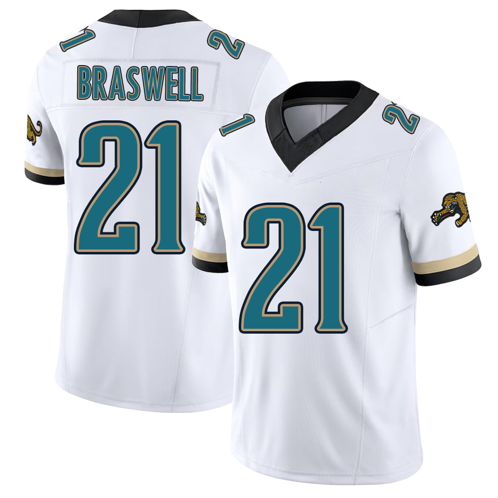 Jacksonville #21 Christian Football V Neck Short Sleeve White Jersey Braswell For Men Youth Women Gift
