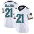 Jacksonville #21 Christian Football V Neck Short Sleeve White Jersey Braswell For Men Youth Women Gift