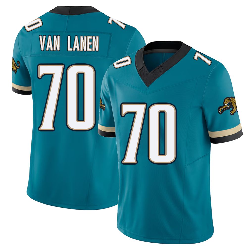 Jacksonville #70 Cole Football V Neck Short Sleeve Teal Jersey Van Lanen For Men Youth Women Gift