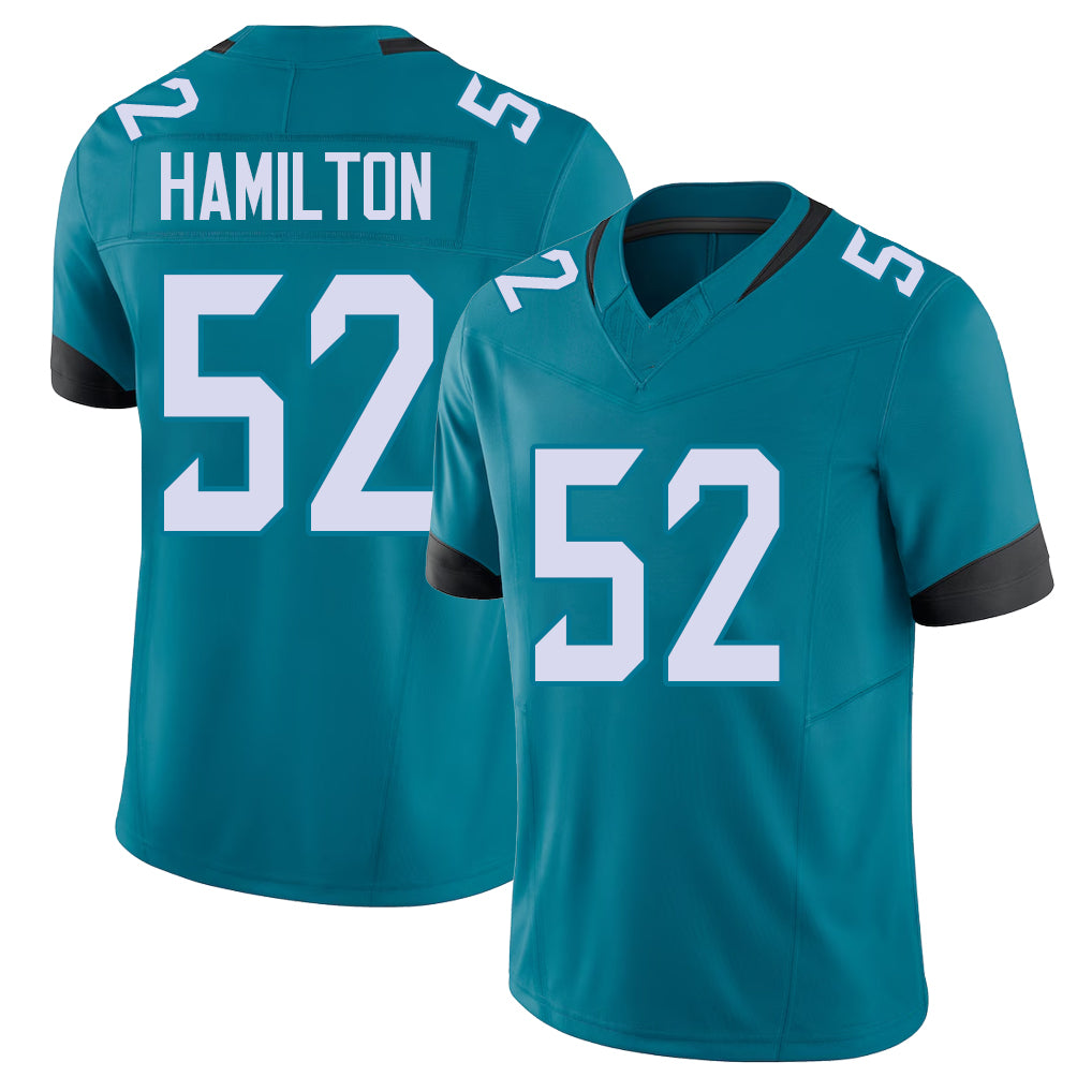 Jacksonville #52 DaVon Football V Neck Short Sleeve Teal Jersey Hamilton For Men Youth Women Gift