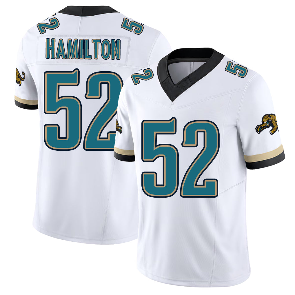 Jacksonville #52 DaVon Football V Neck Short Sleeve White Jersey Hamilton For Men Youth Women Gift