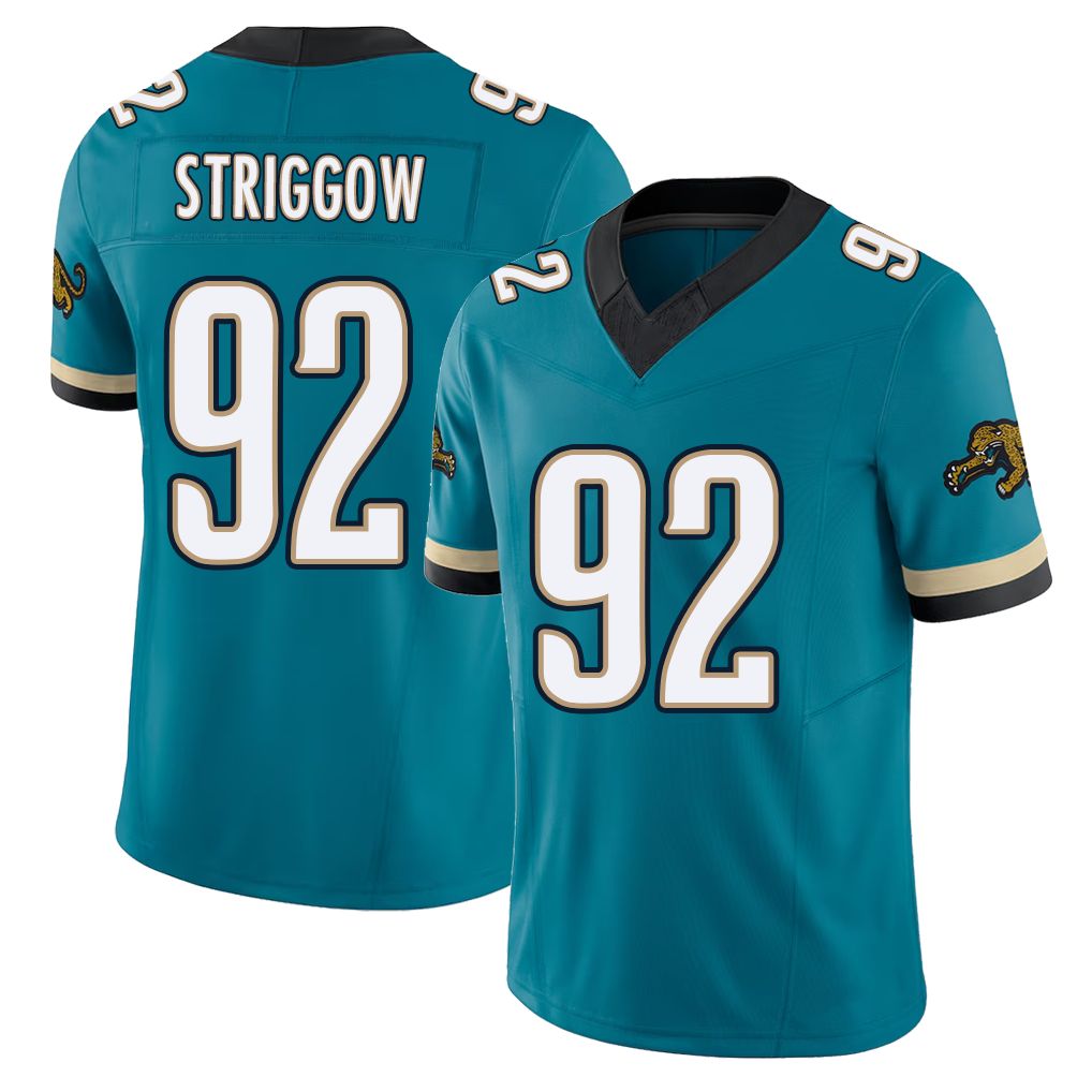 Jacksonville #92 Danny Football V Neck Short Sleeve Teal Jersey Striggow For Men Youth Women Gift