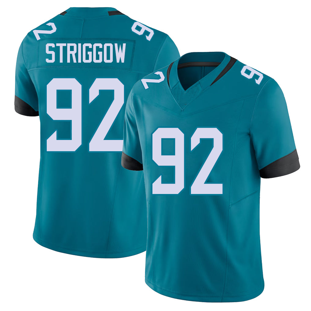 Jacksonville #92 Danny Football V Neck Short Sleeve Teal Jersey Striggow For Men Youth Women Gift