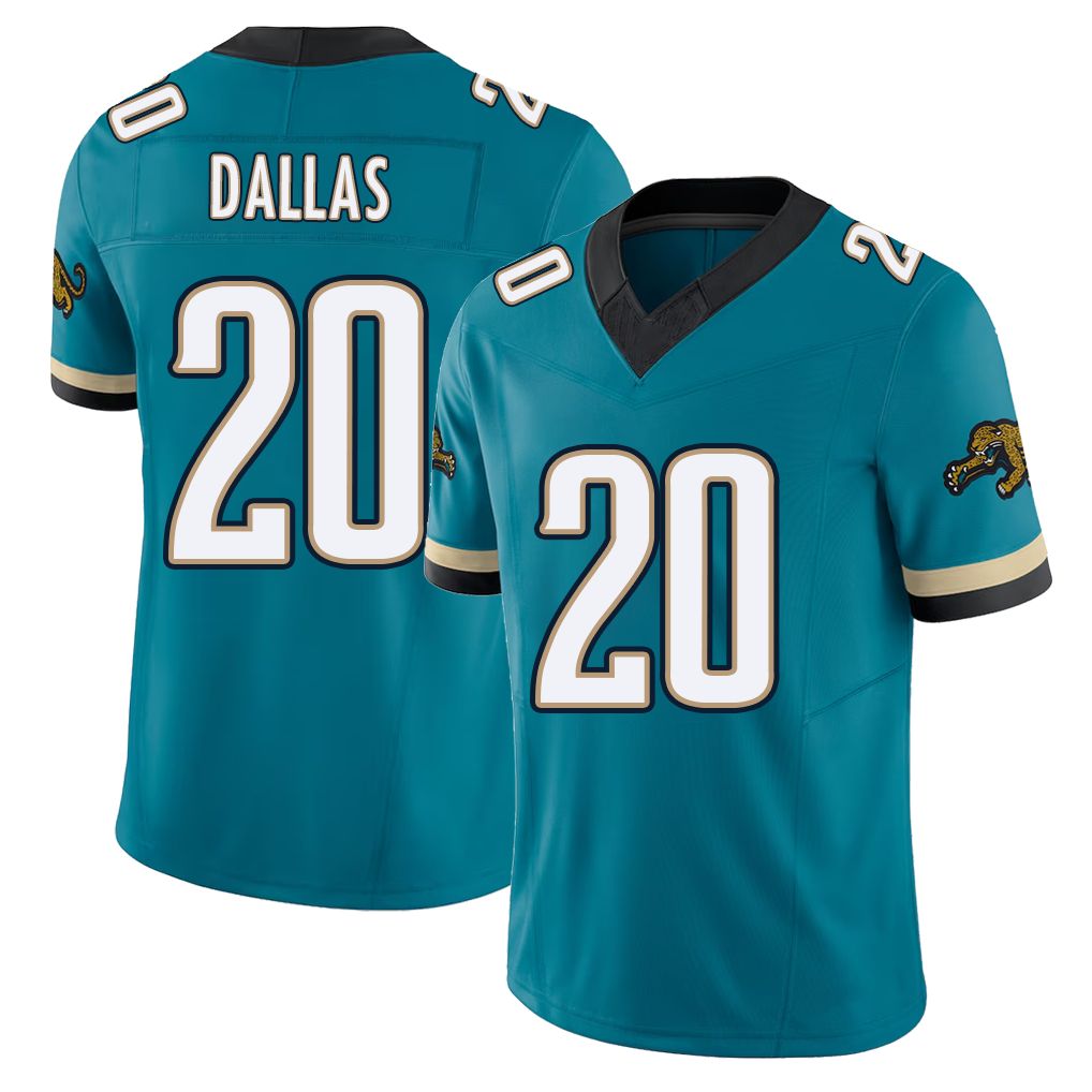 Jacksonville #20 DeeJay Football V Neck Short Sleeve Teal Jersey Dallas For Men Youth Women Gift