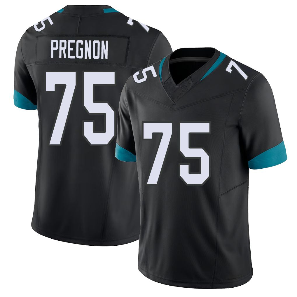 Jacksonville #75 Emmanuel Football V Neck Short Sleeve Black Jersey Pregnon For Men Youth Women Gift