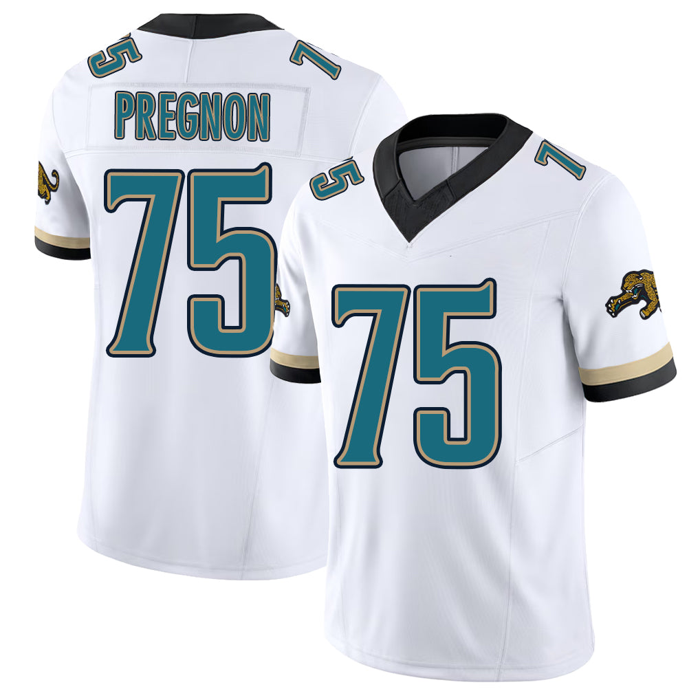 Jacksonville #75 Emmanuel Football V Neck Short Sleeve White Jersey Pregnon For Men Youth Women Gift