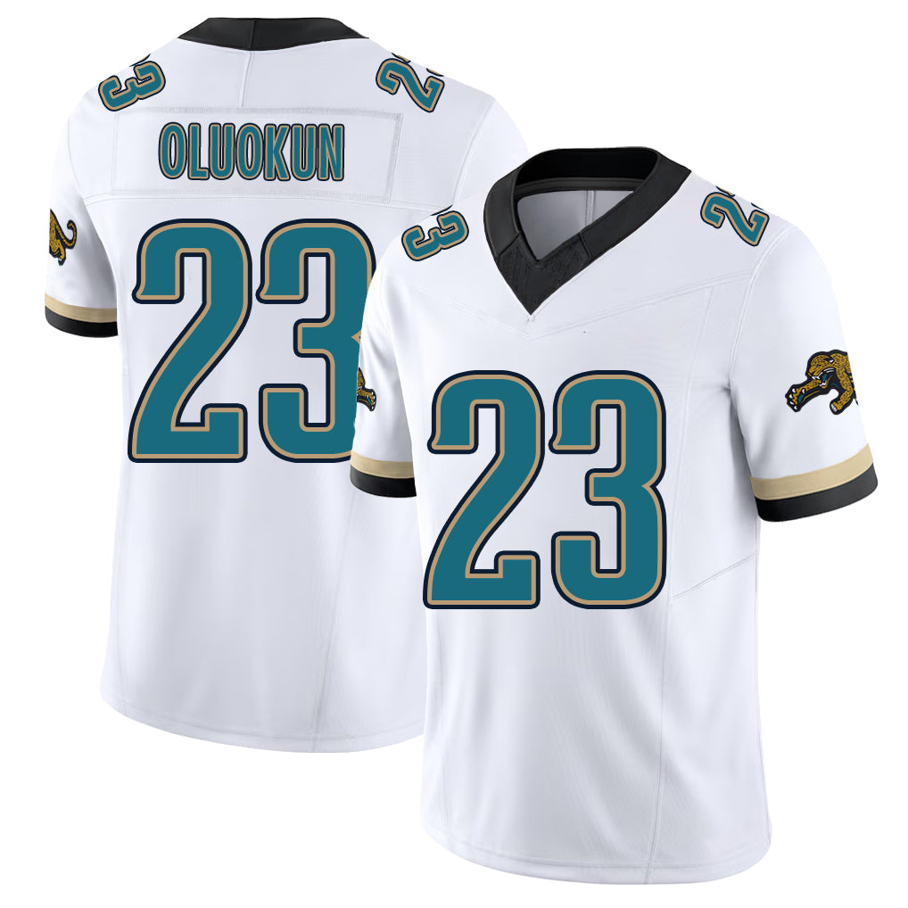 Jacksonville #23 Oluokun Football V Neck Short Sleeve White Jersey Foye For Men Youth Women Gift