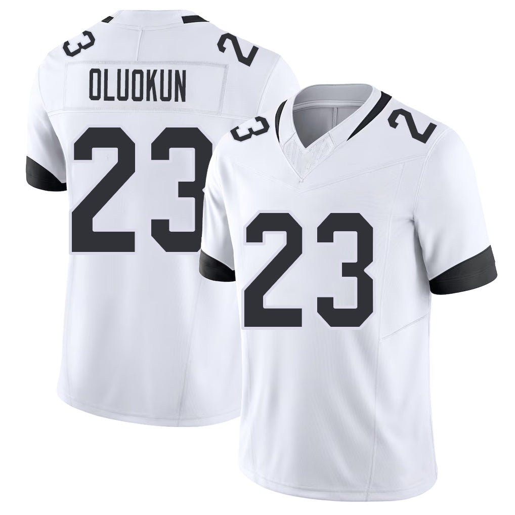 Jacksonville #23 Oluokun Football V Neck Short Sleeve White Jersey Foye For Men Youth Women Gift
