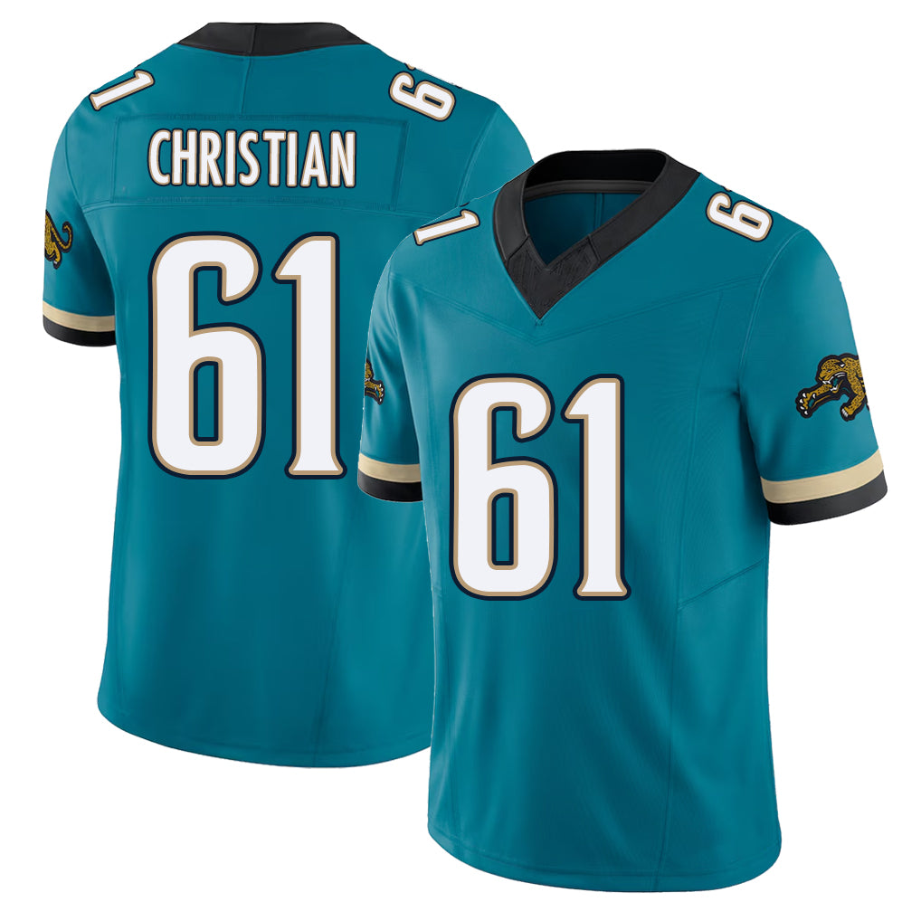 Jacksonville #61 Christian Football V Neck Short Sleeve Teal Jersey Geron For Men Youth Women Gift
