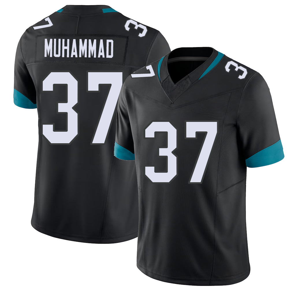 Jacksonville #37 Muhammad Football V Neck Short Sleeve Black Jersey Jabbar For Men Youth Women Gift