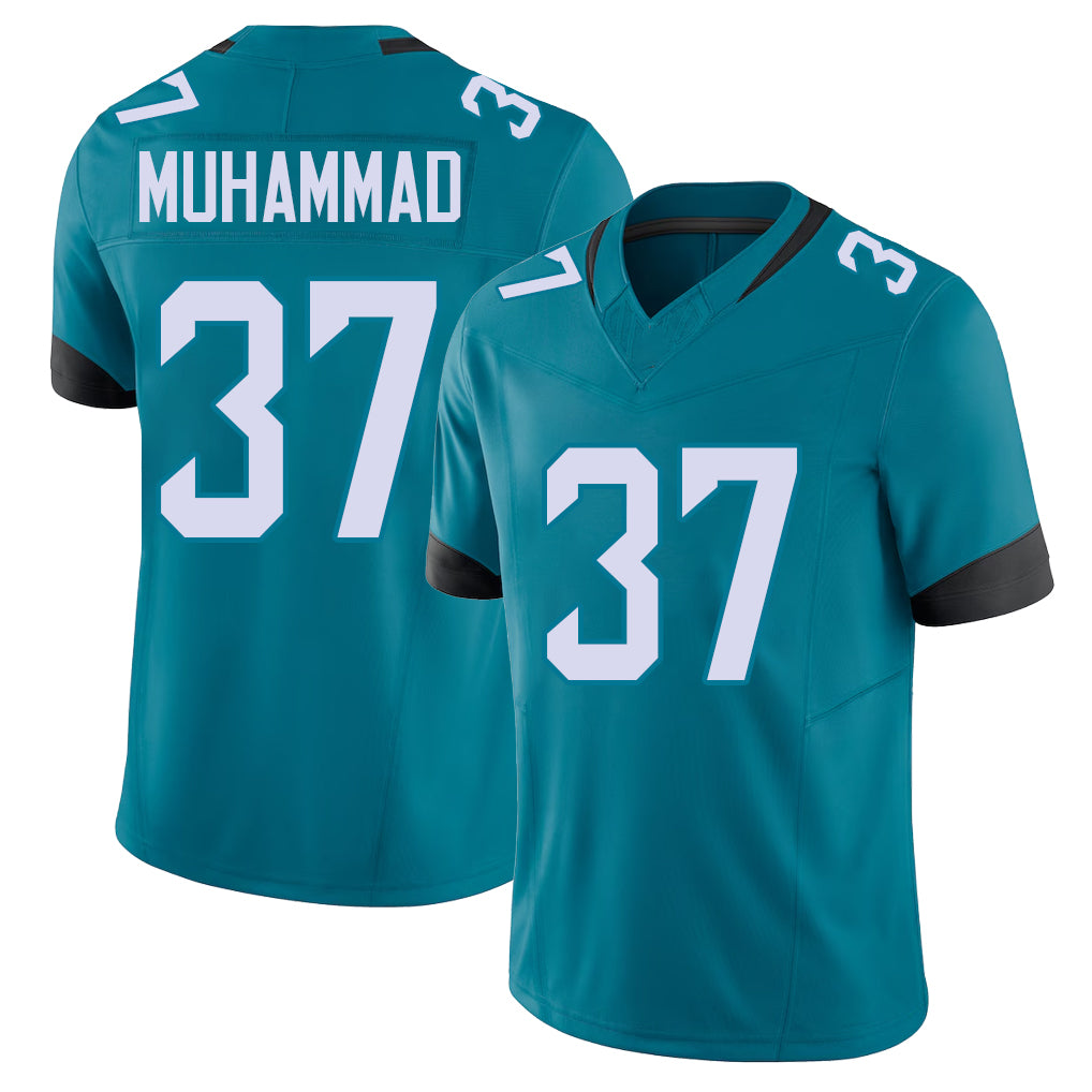 Jacksonville #37 Muhammad Football V Neck Short Sleeve Teal Jersey Jabbar For Men Youth Women Gift