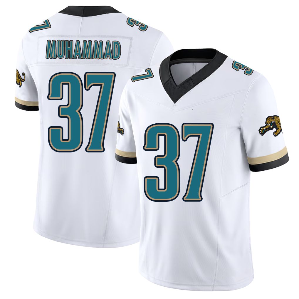 Jacksonville #37 Muhammad Football V Neck Short Sleeve White Jersey Jabbar For Men Youth Women Gift