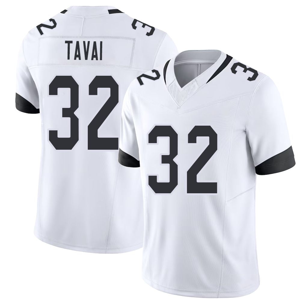 Jacksonville #32 Tavai Football V Neck Short Sleeve White Jersey Jahlani For Men Youth Women Gift