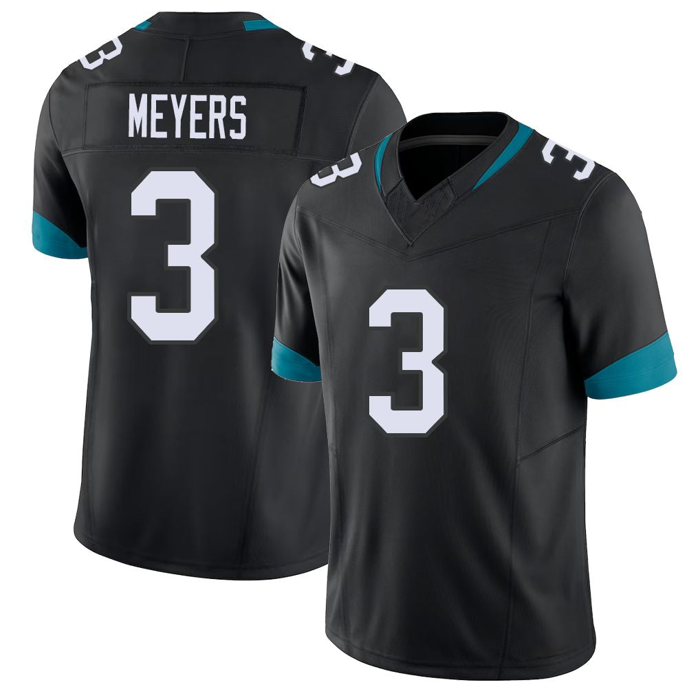 Jacksonville #3 Meyers Football V Neck Short Sleeve Black Jersey Jakobi For Men Youth Women Gift