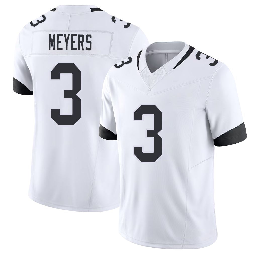 Jacksonville #3 Meyers Football V Neck Short Sleeve White Jersey Jakobi For Men Youth Women Gift