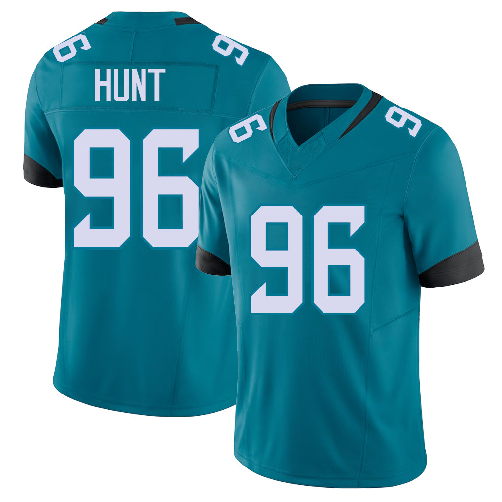 Jacksonville #96 Hunt Football V Neck Short Sleeve Teal Jersey Jalen For Men Youth Women Gift