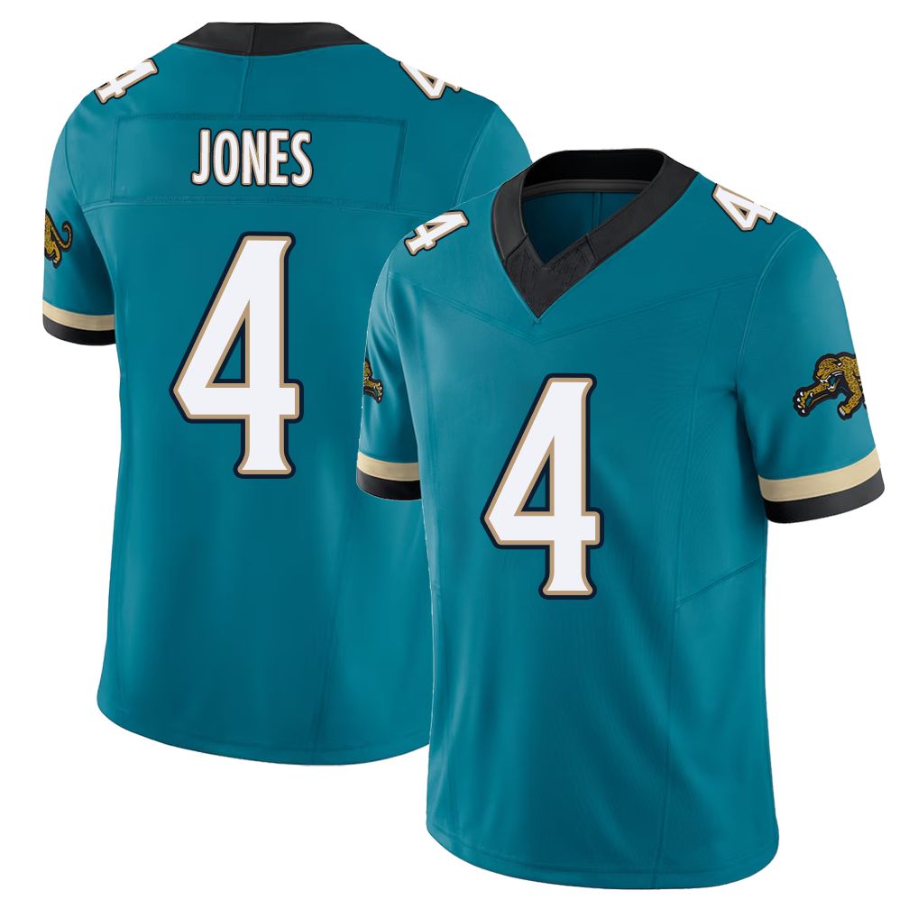 Jacksonville #4 Jones Football V Neck Short Sleeve Teal Jersey Jarrian For Men Youth Women Gift
