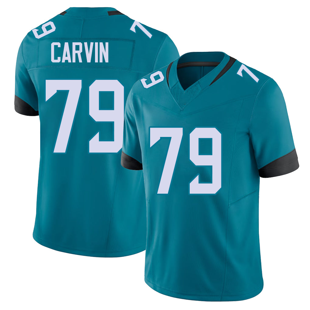 Jacksonville #79 Carvin Football V Neck Short Sleeve Teal Jersey Jerome For Men Youth Women Gift