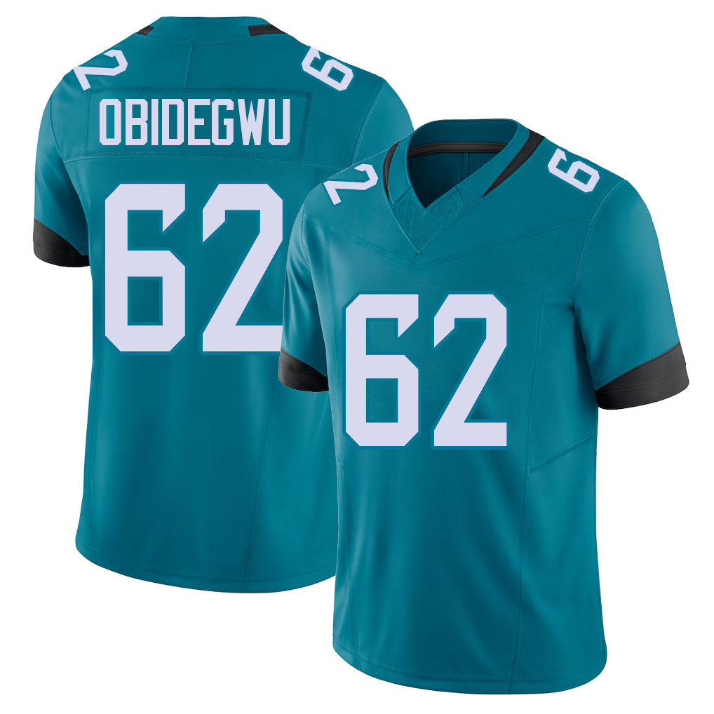 Jacksonville #62 Obidegwu Football V Neck Short Sleeve Teal Jersey Jimto For Men Youth Women Gift