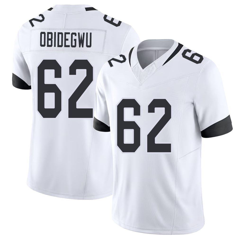 Jacksonville #62 Obidegwu Football V Neck Short Sleeve White Jersey Jimto For Men Youth Women Gift