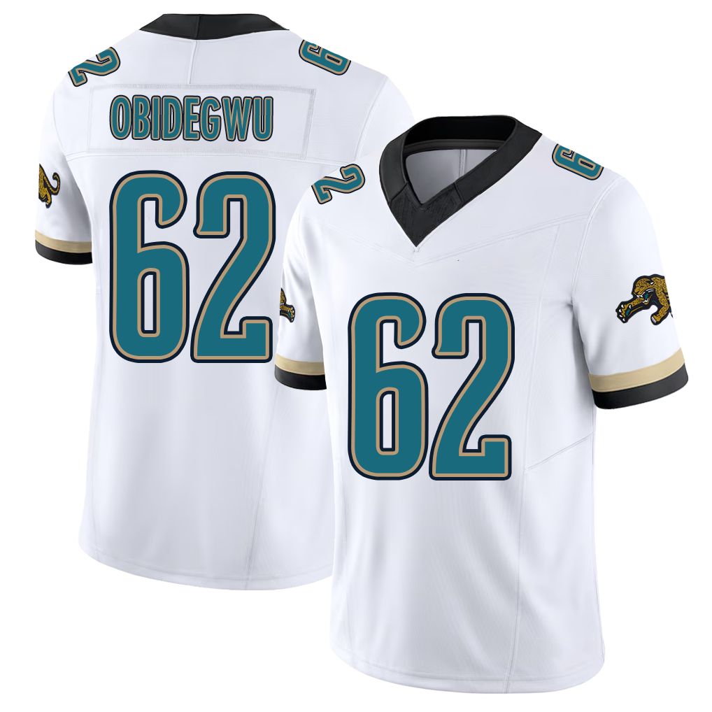 Jacksonville #62 Obidegwu Football V Neck Short Sleeve White Jersey Jimto For Men Youth Women Gift