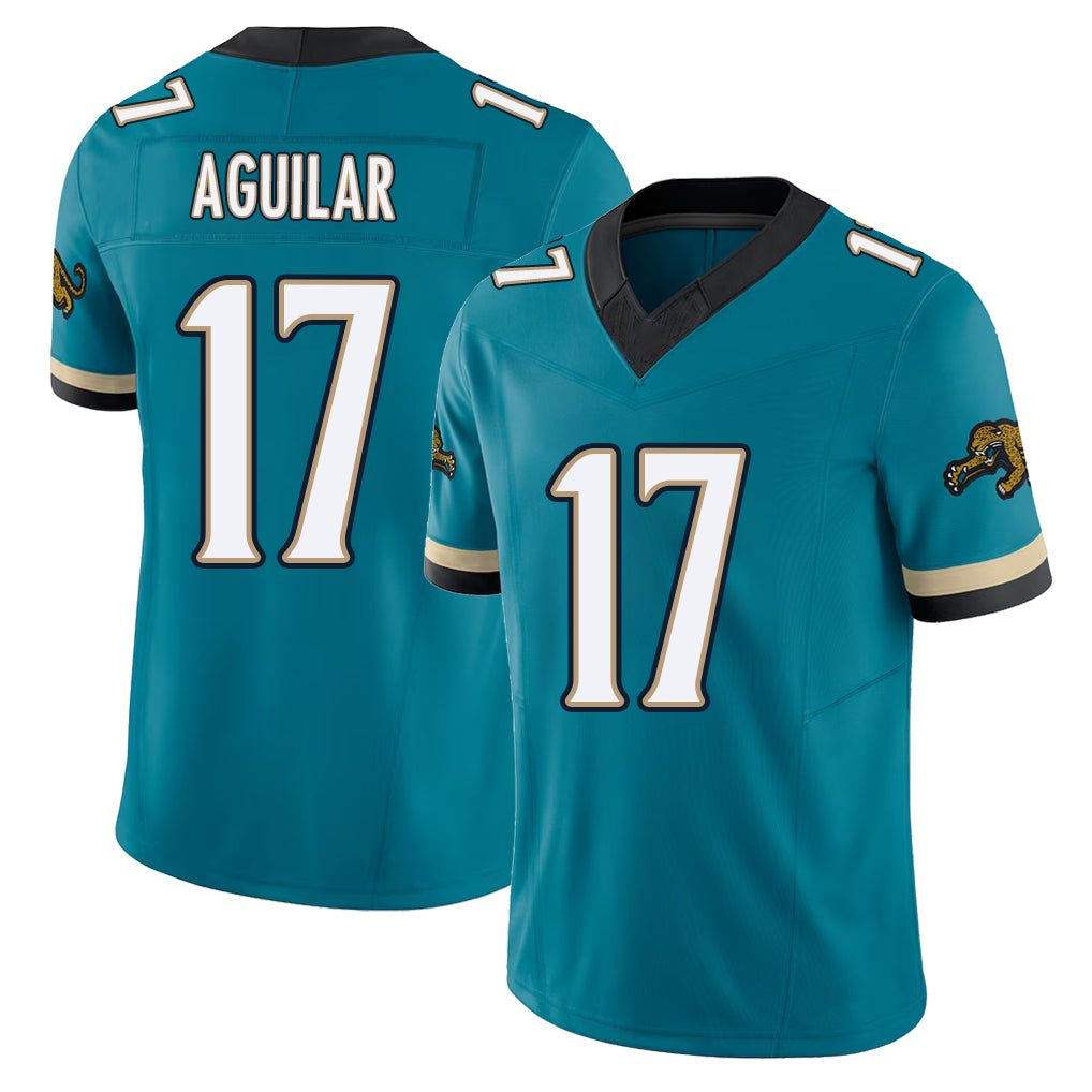 Jacksonville #17 Aguilar Football V Neck Short Sleeve Teal Jersey Joey For Men Youth Women Gift