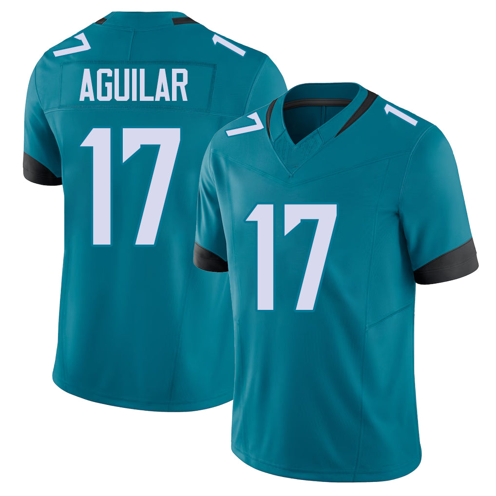 Jacksonville #17 Aguilar Football V Neck Short Sleeve Teal Jersey Joey For Men Youth Women Gift