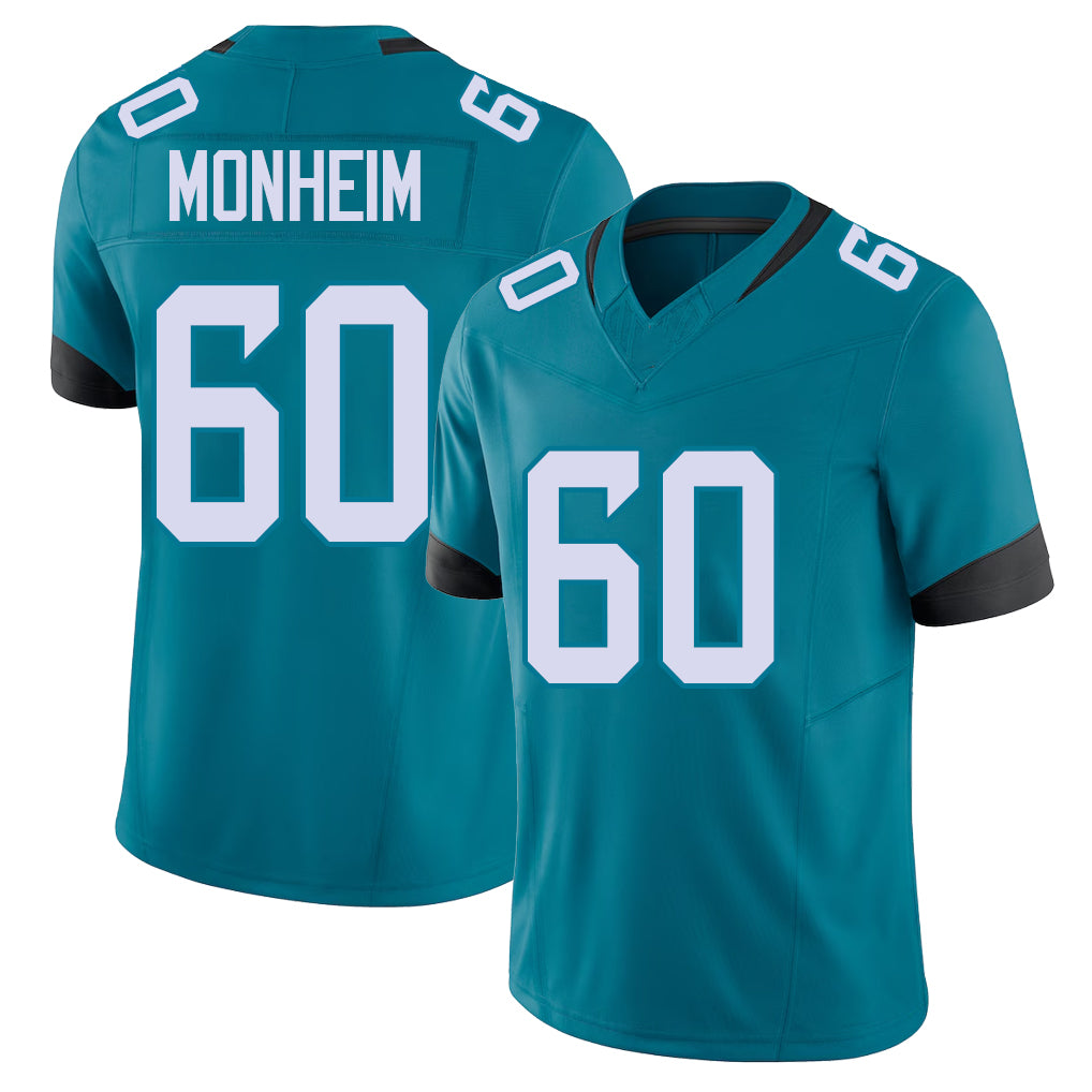 Jacksonville #60 Monheim Football V Neck Short Sleeve Teal Jersey Jonah For Men Youth Women Gift