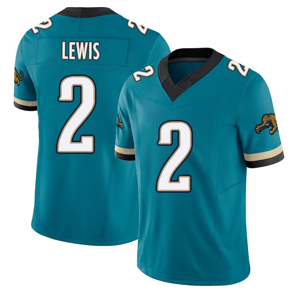 Jacksonville #2 Lewis Football V Neck Short Sleeve Teal Jersey Jourdan For Men Youth Women Gift