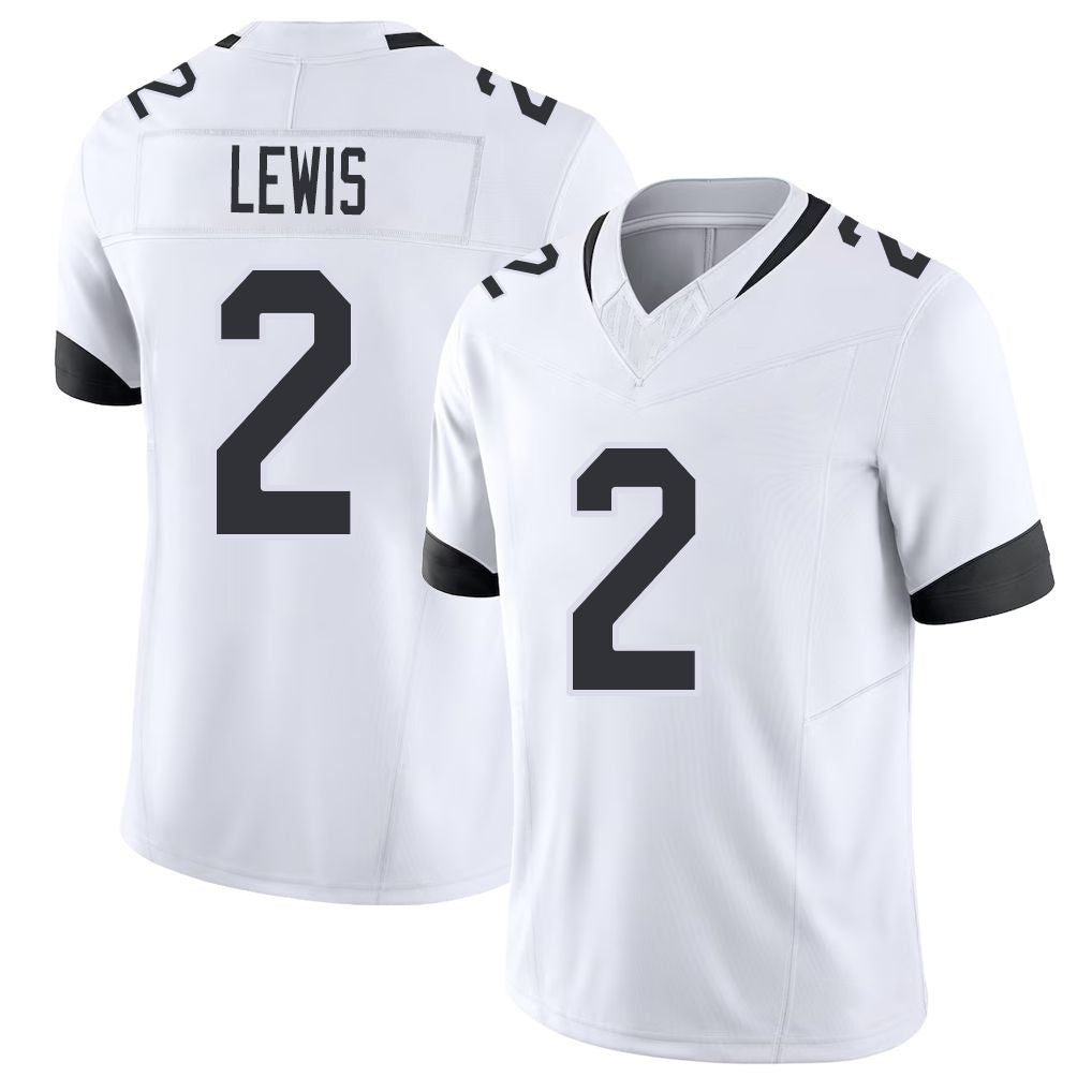 Jacksonville #2 Lewis Football V Neck Short Sleeve White Jersey Jourdan For Men Youth Women Gift