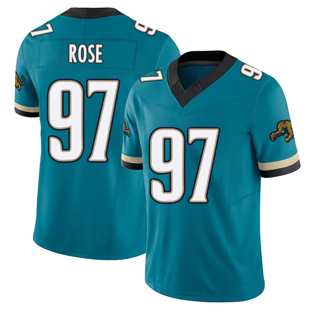 Jacksonville #97 Rose Football V Neck Short Sleeve Teal Jersey Keivie For Men Youth Women Gift