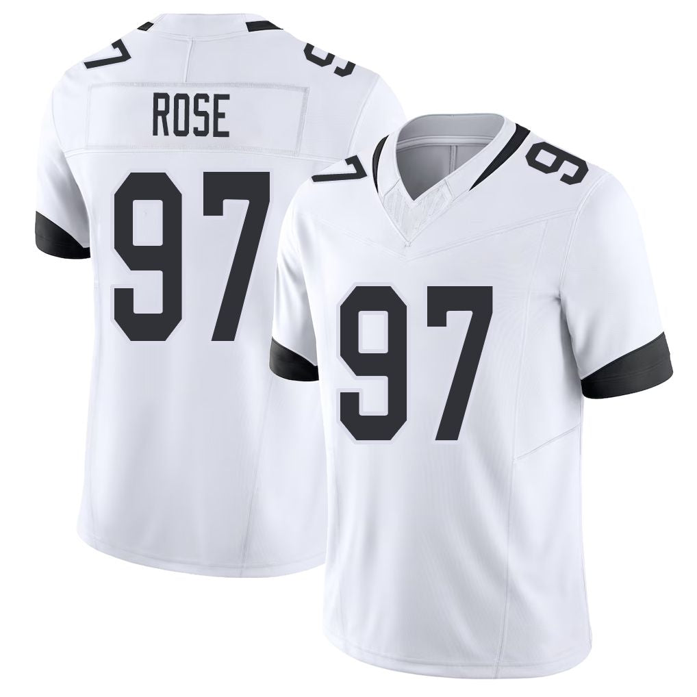 Jacksonville #97 Rose Football V Neck Short Sleeve White Jersey Keivie For Men Youth Women Gift