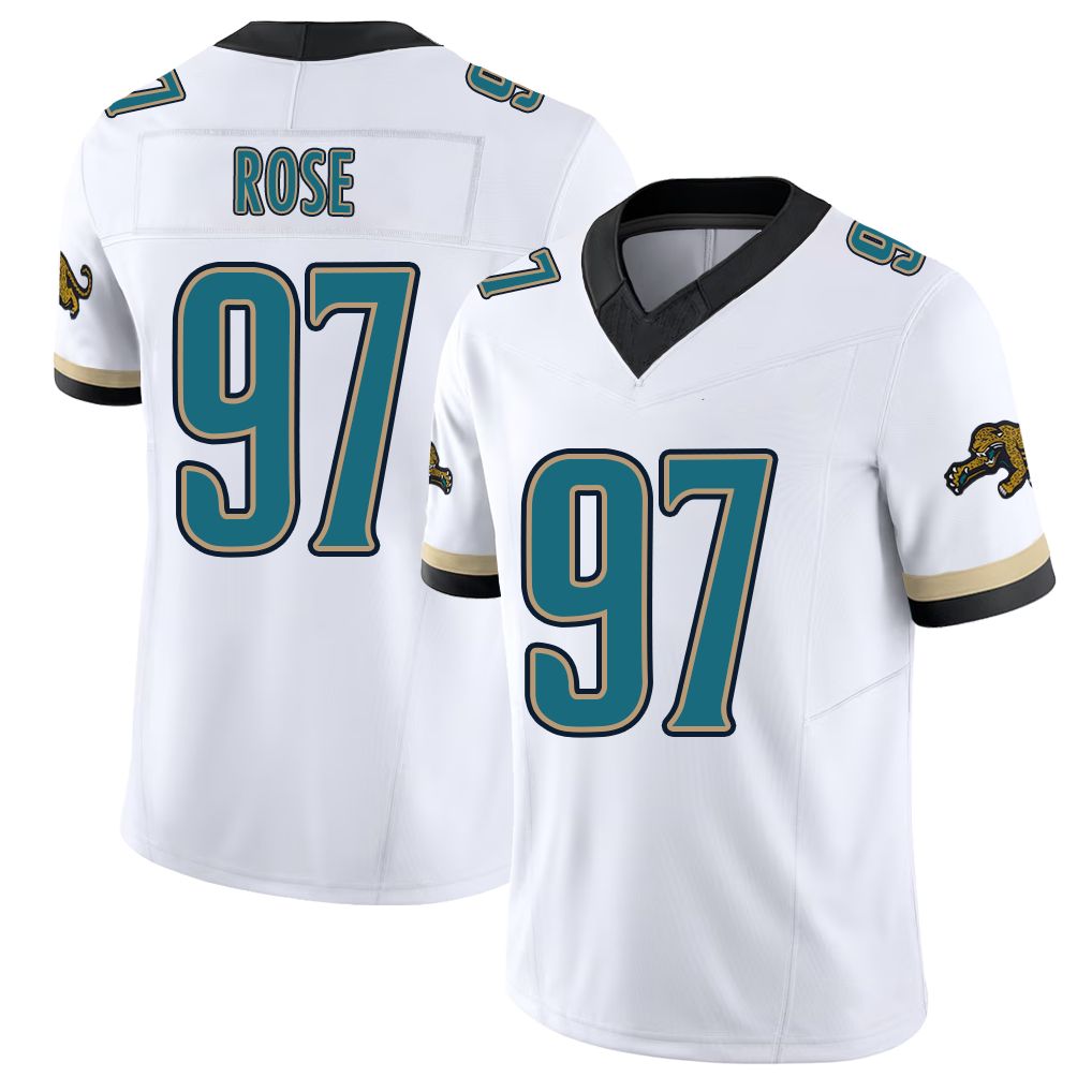 Jacksonville #97 Rose Football V Neck Short Sleeve White Jersey Keivie For Men Youth Women Gift