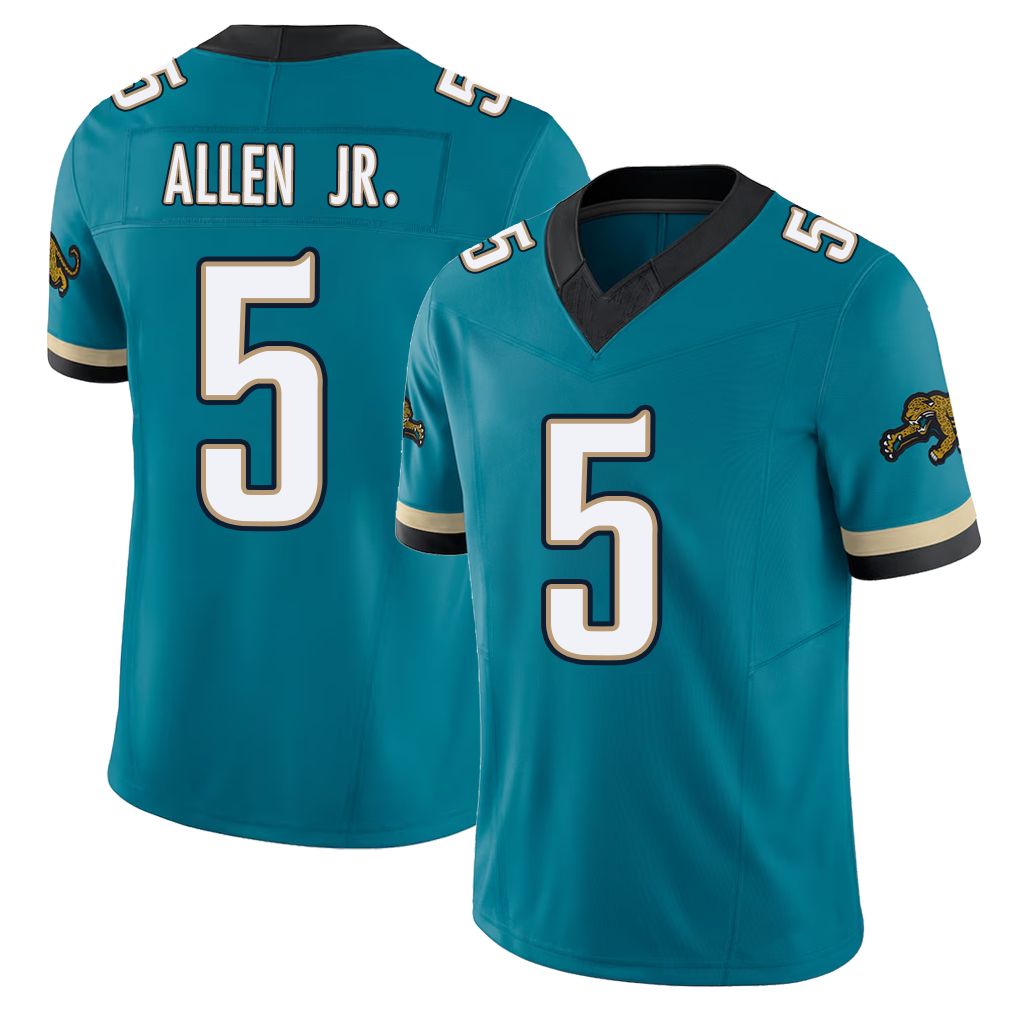 Jacksonville #5 Allen Jr. Football V Neck Short Sleeve Teal Jersey LeQuint For Men Youth Women Gift