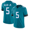 Jacksonville #5 Allen Jr. Football V Neck Short Sleeve Teal Jersey LeQuint For Men Youth Women Gift