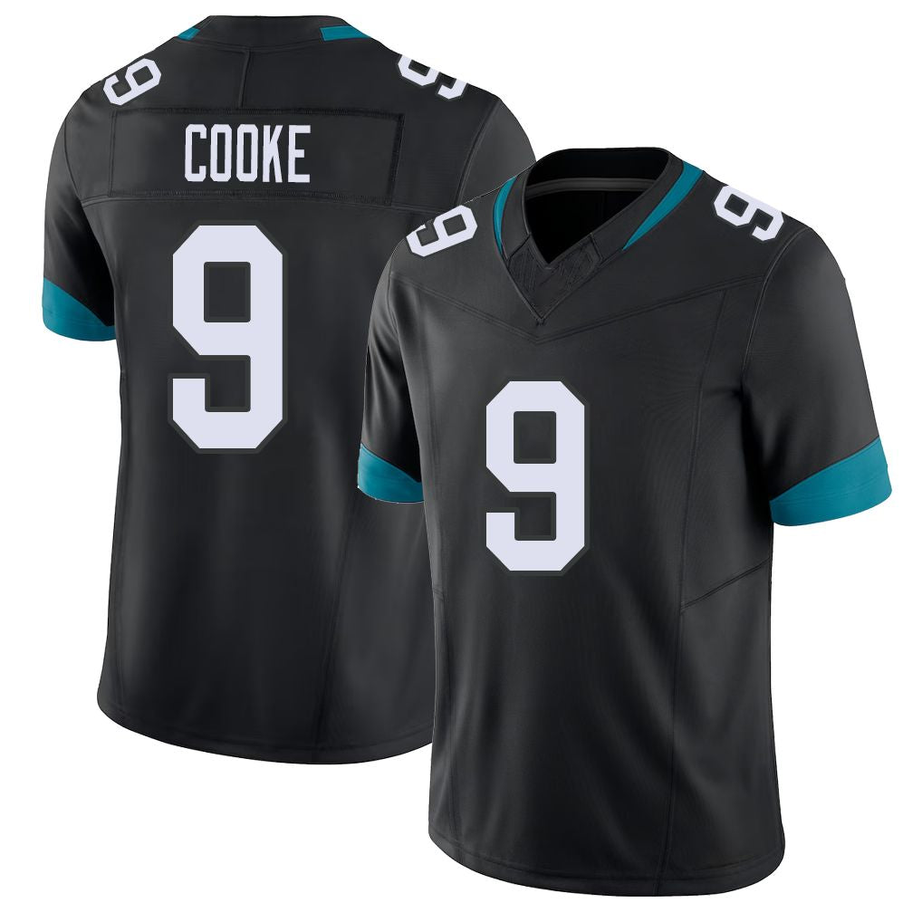 Jacksonville #9 Cooke Football V Neck Short Sleeve Black Jersey Logan For Men Youth Women Gift