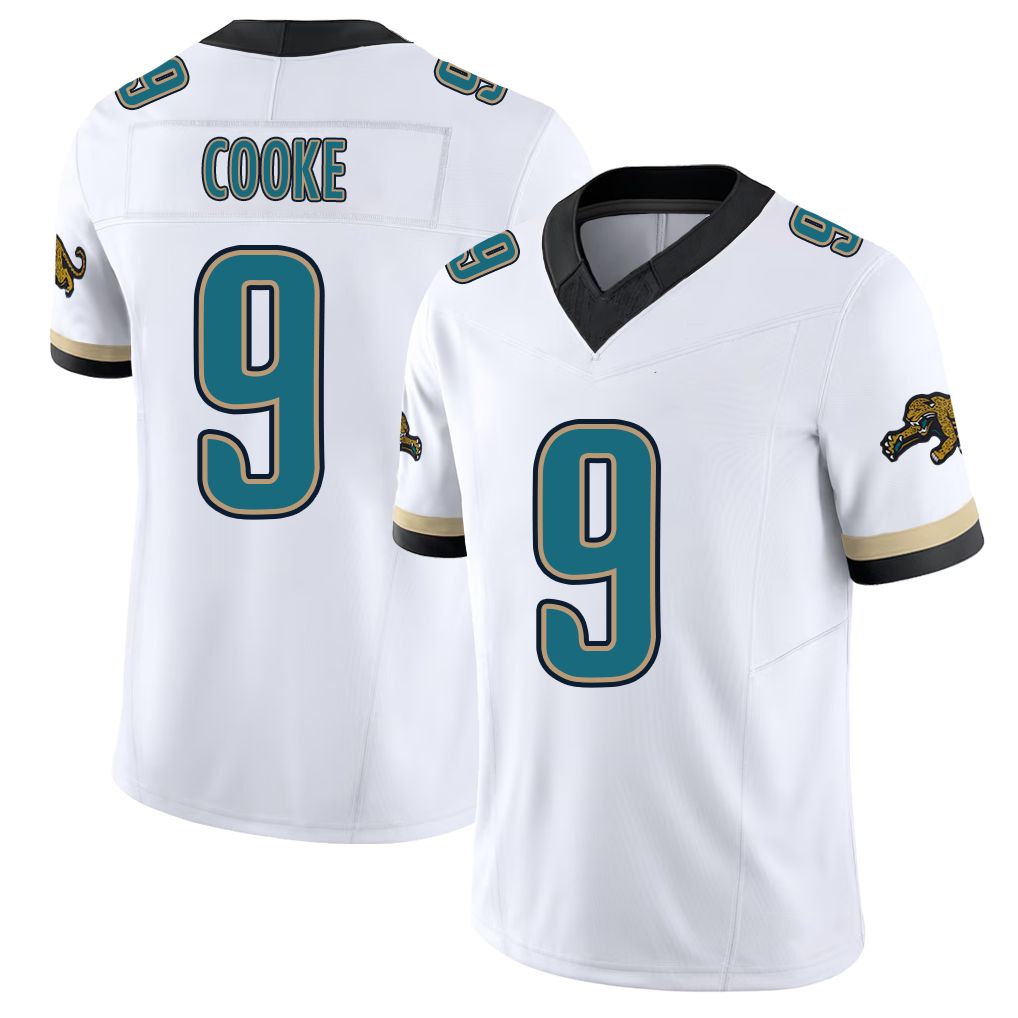 Jacksonville #9 Cooke Football V Neck Short Sleeve White Jersey Logan For Men Youth Women Gift