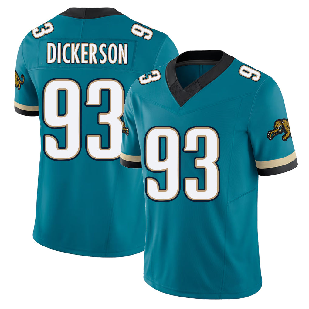 Jacksonville #93 Dickerson Football V Neck Short Sleeve Teal Jersey Matt For Men Youth Women Gift