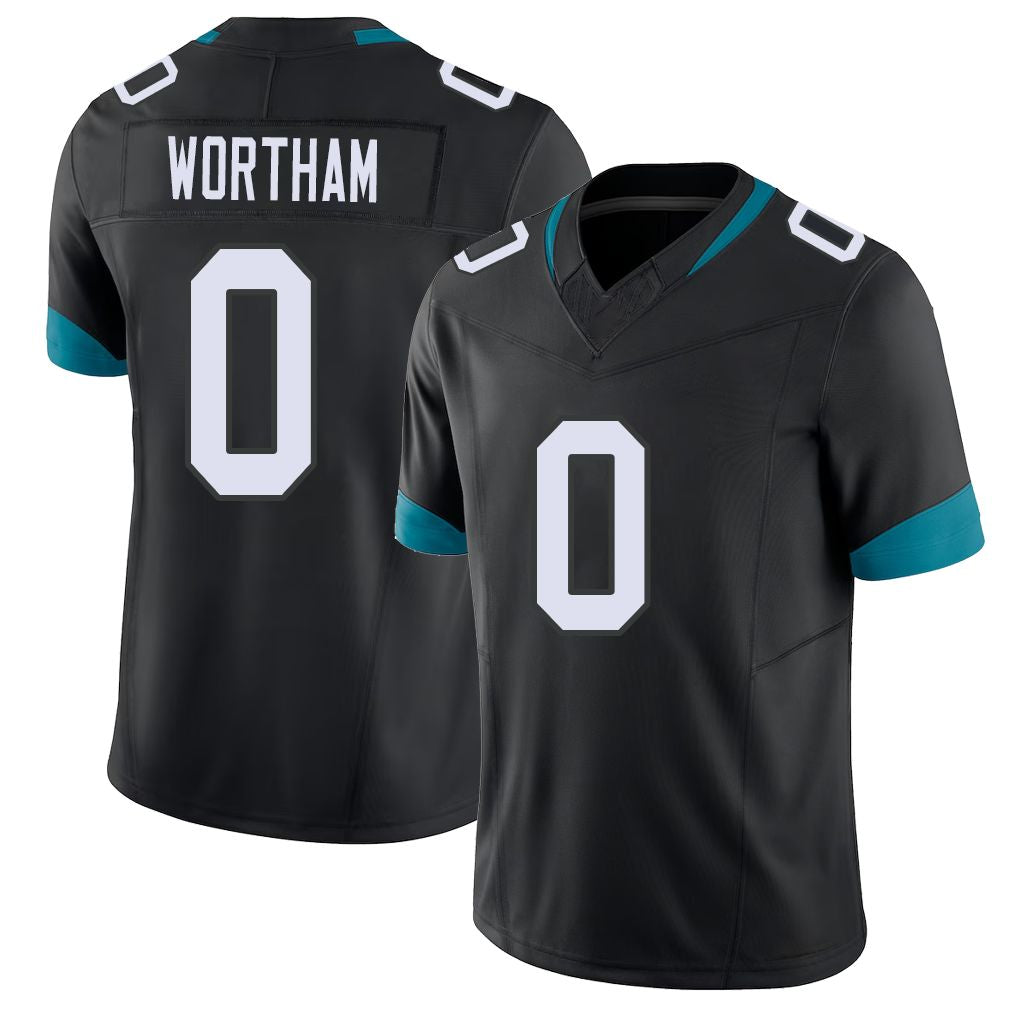 Jacksonville #0 Wortham Football V Neck Short Sleeve Black Jersey Michael For Men Youth Women Gift
