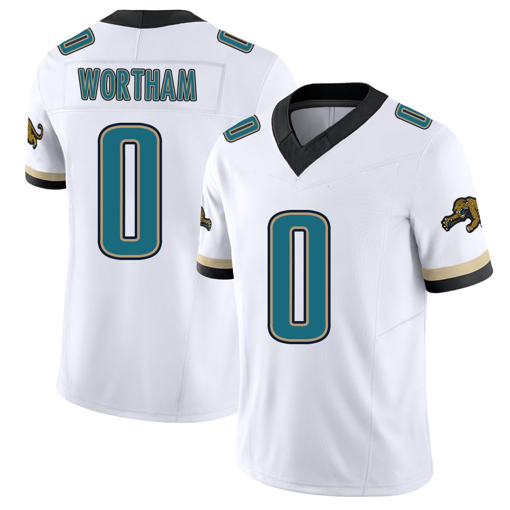 Jacksonville #0 Wortham Football V Neck Short Sleeve White Jersey Michael For Men Youth Women Gift